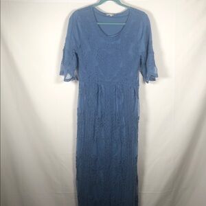 orange creek Blue Prairie Cottage Sheer Mesh Embroidered Overlay Maxi Dress